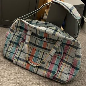 Vera Bradley pastel plaid weekender tote authentic NWOT